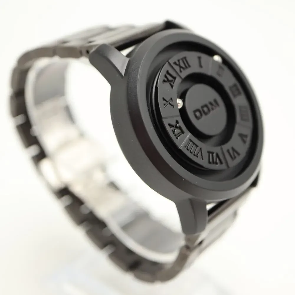 DOM Mens 42mm Watch Black Roman Dial Magnetic Ball Bearing Fidget w New Battery